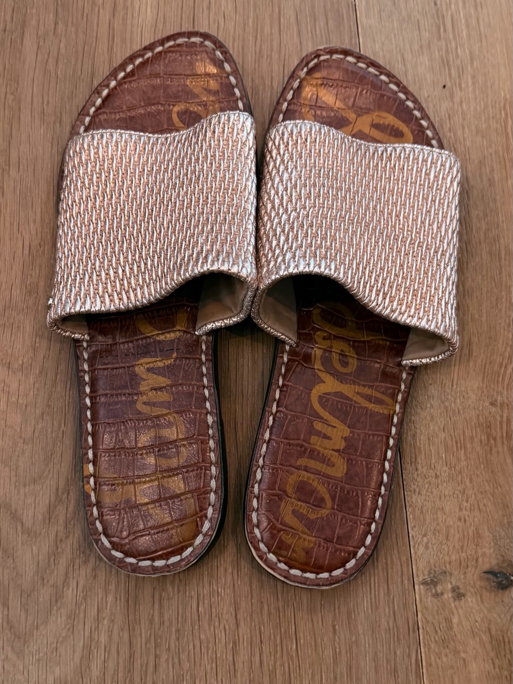 Sam Edelman Rose Gold Metallic Woven Slide Sandals